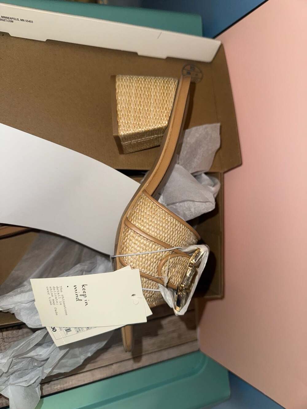 A New Day Women's Kathleen Raffia Buckle Block Heels Beige Size 8 NWT - Picture 4 of 4